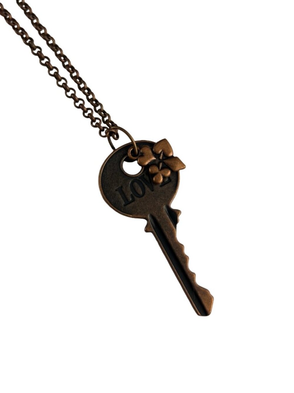 Vintage Style Copper Toned Key "LOVE" Charm Necklace